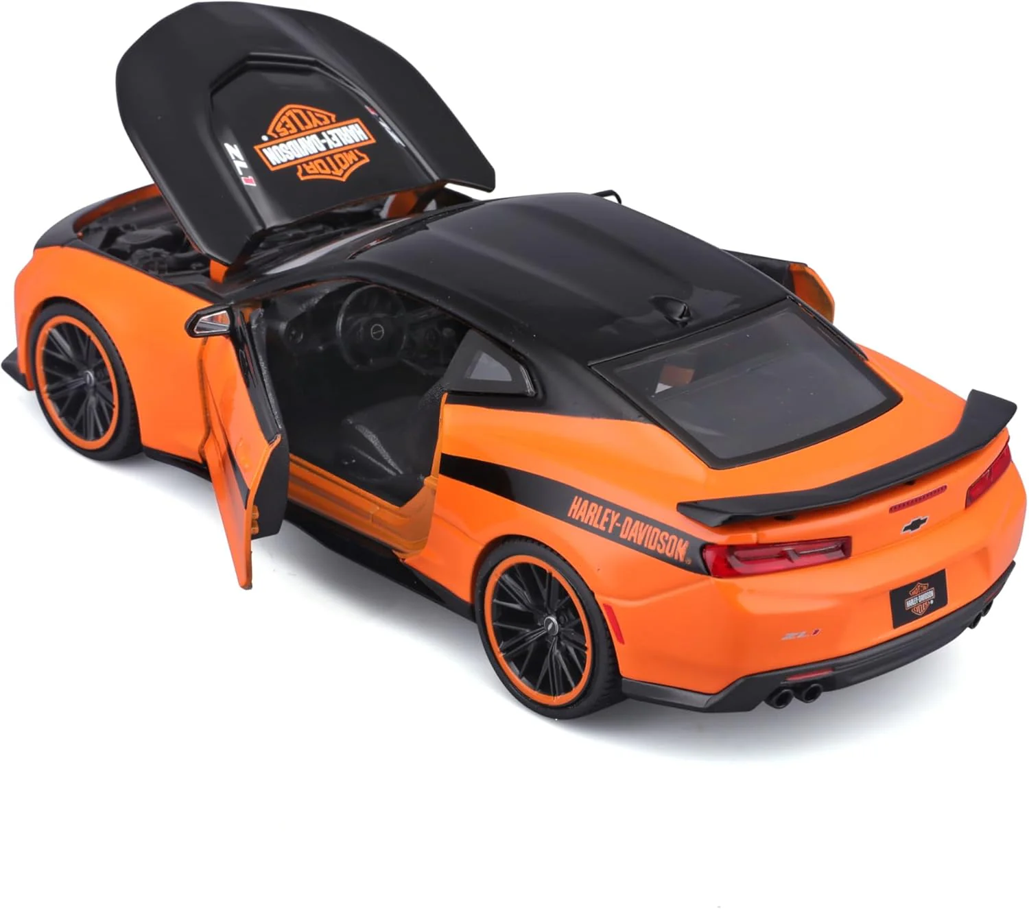 2017 Chevrolet Camaro ZL1 - Orange w/ Black Top (Harley-Davidson Custom) Diecast 1:24 Scale Model - Maisto 32271OR - Image 7