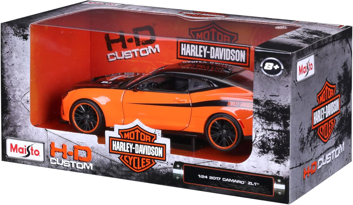 2017 Chevrolet Camaro ZL1 - Orange w/ Black Top (Harley-Davidson Custom) Diecast 1:24 Scale Model - Maisto 32271OR - Image 8