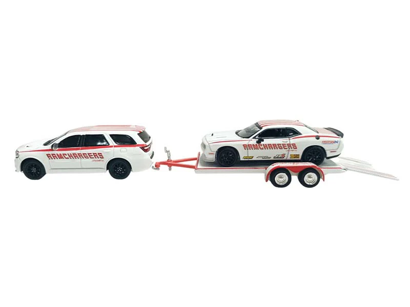 2018 Dodge Durango and 2016 Dodge Challenger SRT/Hellcat w/ Flatbed Trailer (Racing Hitch & Tow Series 6) Diecast 1:64 Scale Model - Greenlight 31190B - Image 10