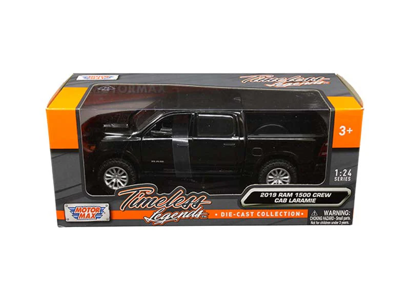 2019 Dodge Ram 1500 Crew Cab Laramie Pickup Black (Timeless Legends) Diecast 1:24 Scale Model Truck - Motormax 79357BK - Image 2