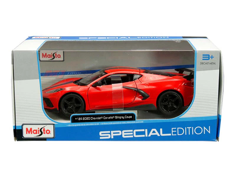 2020 Chevrolet Corvette Stingray Coupe - Red w/ Black Stripes (Special Edition) Diecast 1:24 Scale Model - Maisto 31534RD - Image 2