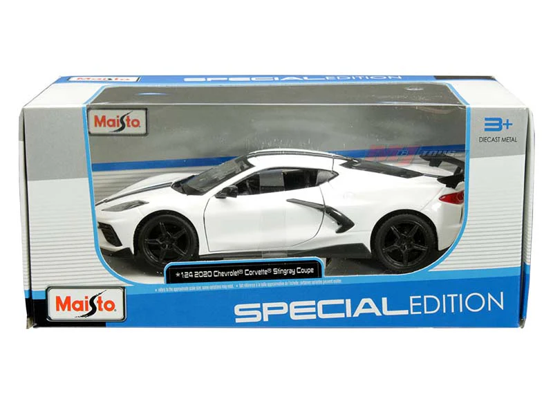 2020 Chevrolet Corvette Stingray Coupe White w/ Black Stripes (Special Edition) Diecast 1:24 Scale Model - Maisto 31534WH - Image 2