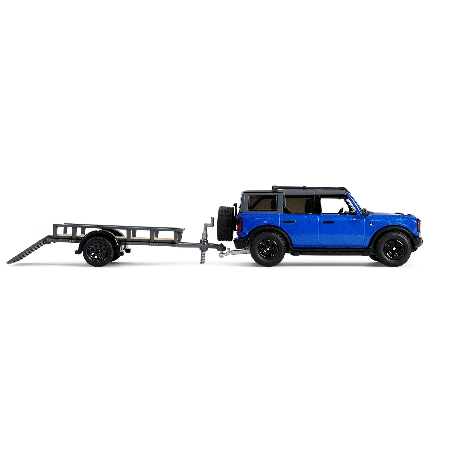 2021 Ford Bronco Black Diamond Blue Metallic w/ Trailer & Motorcycle - (Hitch & Tow Series 32) Diecast 1:64 Scale Model - Greenlight 32320C - Image 7