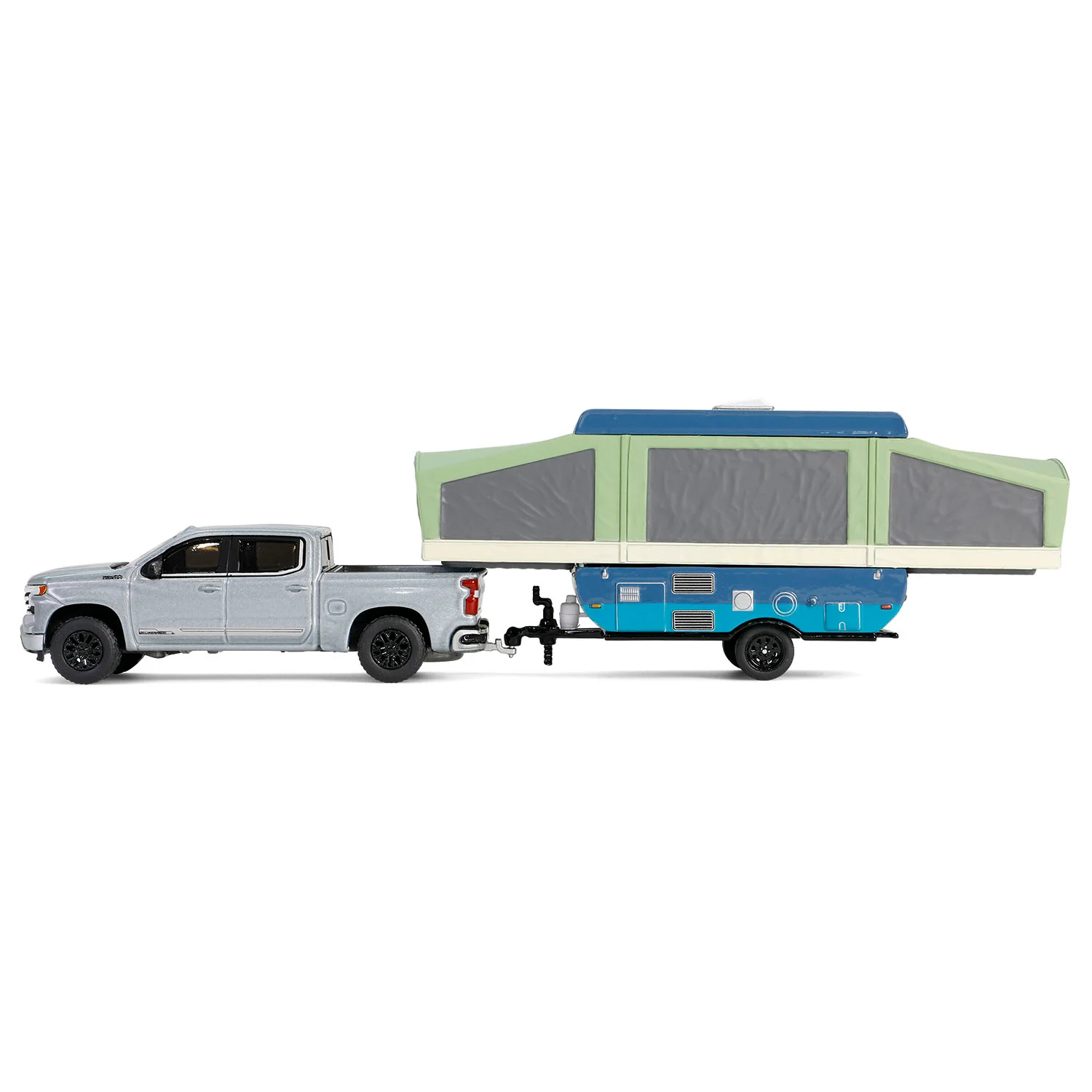 2024 Chevrolet Silverado High Country - Sterling Gray Metallic w/ Pop-Up Camper - (Hitch & Tow Series 32) Diecast 1:64 Scale Model - Greenlight 32320D - Image 3