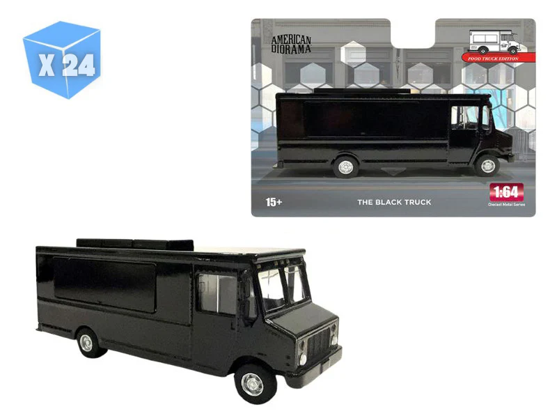 24 PACK Food Truck – Black Diecast 1:64 Scale Model - American Diorama AD70201