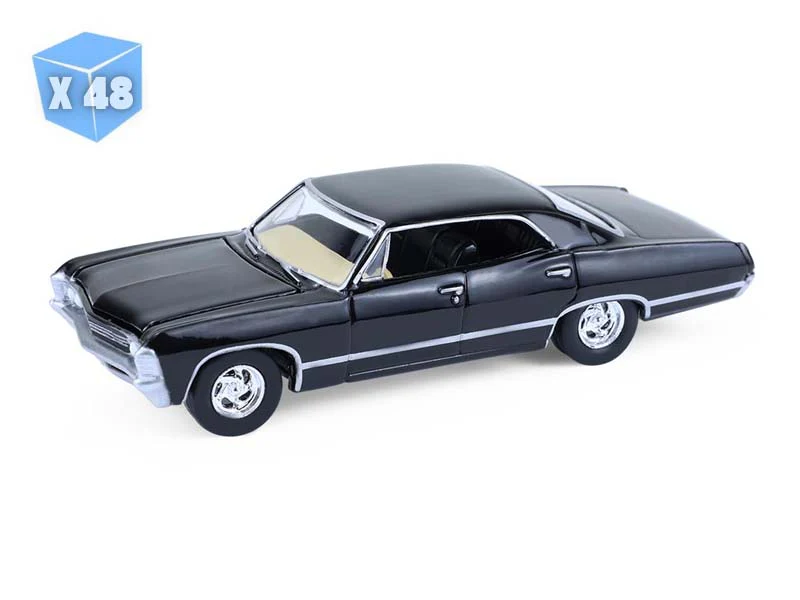 48 PACK 1967 Chevrolet Impala Sport Sedan Tuxedo Black Diecast 1:64 Scale Model - Greenlight 30333