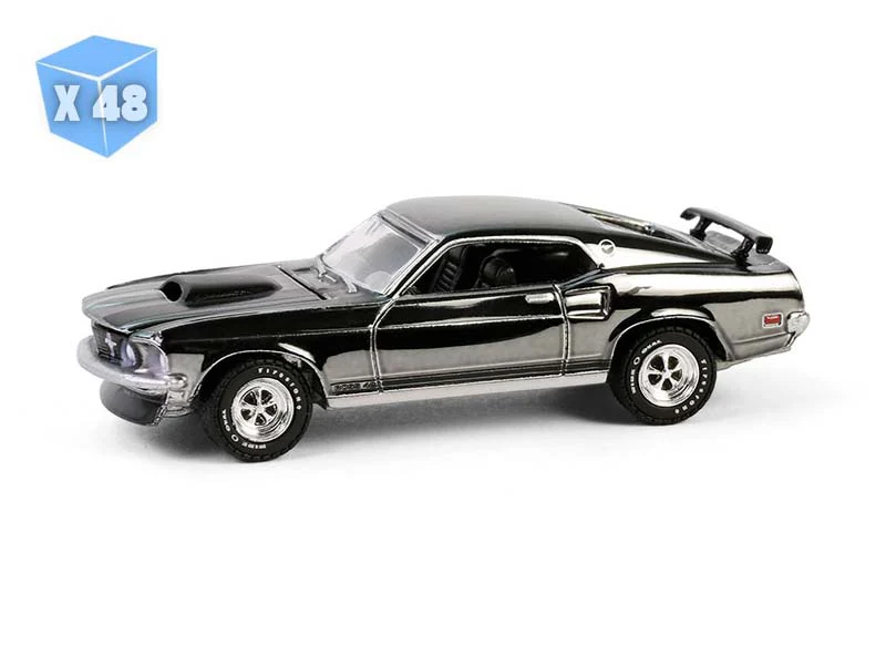 48 PACK 1969 Ford Mustang BOSS 429 Silver Chrome Edition - John Wick 2014 Diecast 1:64 Scale Model - Greenlight 30557
