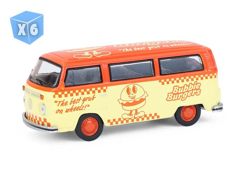 6 PACK 1975 Volkswagen Type 2 (T2B) - Food Truck (Blue Collar Collection Series 14) Diecast 1:64 Scale Model - Greenlight 35300C