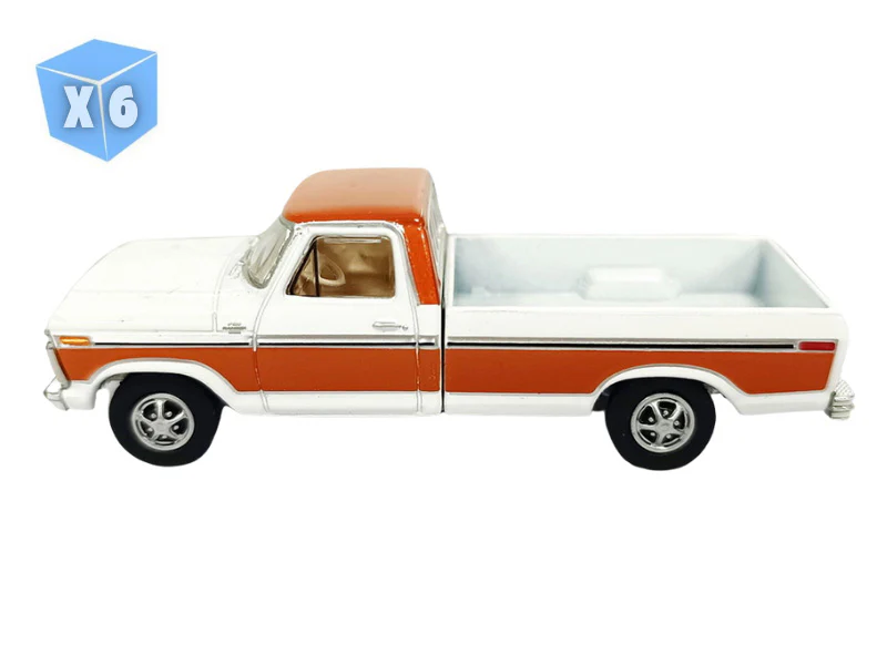 6 PACK 1977 Ford F150 Ranger XLT - Orange & White (All-Terrain Series 17) Diecast 1:64 Scale Model - Greenlight 35310D