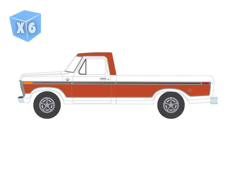 6 PACK 1977 Ford F150 Ranger XLT - Orange & White (All-Terrain Series 17) Diecast 1:64 Scale Model - Greenlight 35310D - Image 2