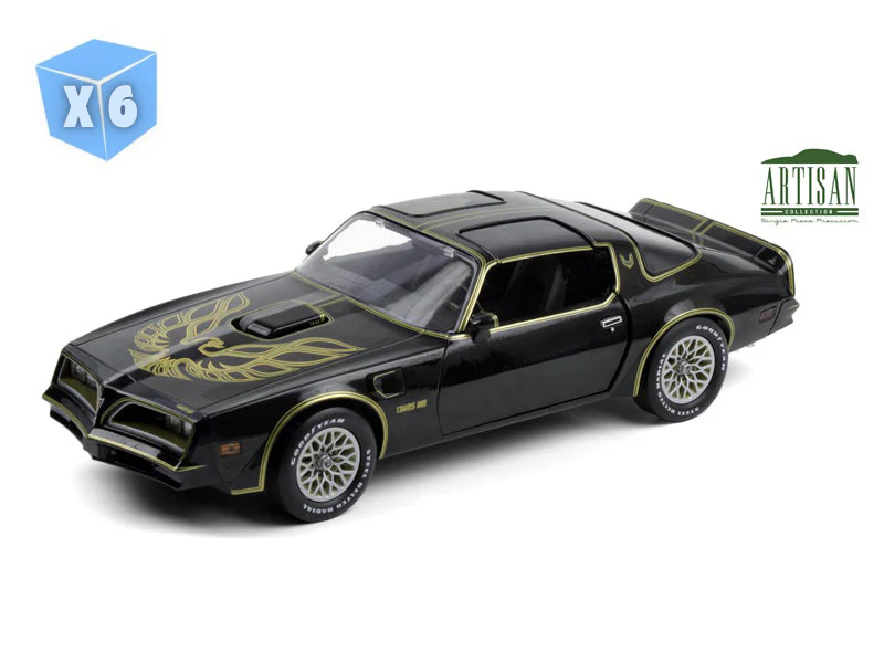 6 PACK 1977 Pontiac Firebird Trans Am Starlite Black w/ Golden Eagle Hood (Artisan Collection) Diecast 1:18 Scale Model - Greenlight 19098