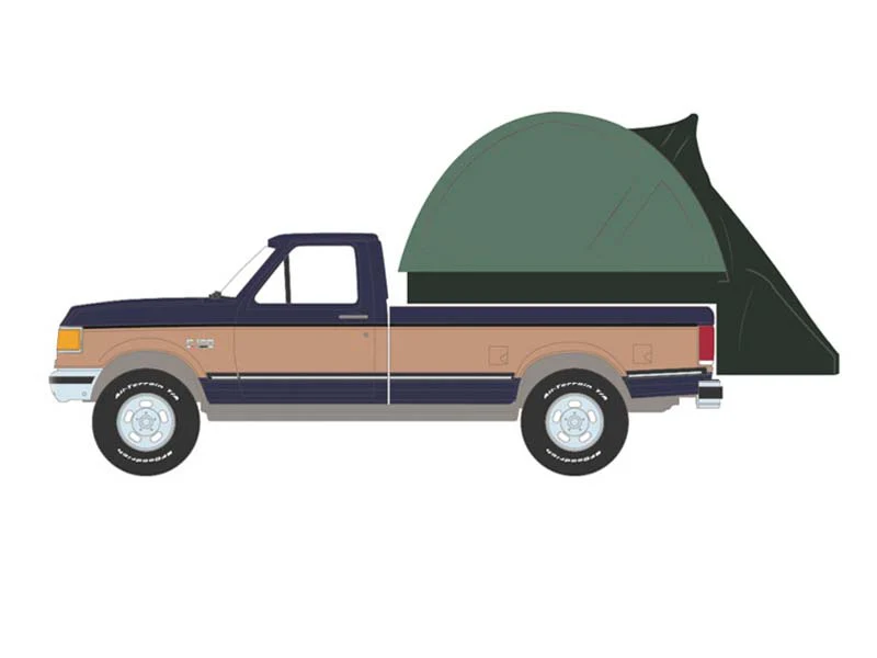 1987 Ford F-150 XLT Lariat - Dark Blue and Tan w/ Modern Truck Bed Tent (The Great Outdoors Series 4) Diecast 1:64 Scale Model - Greenlight 38080D - Image 4