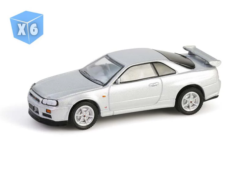 6 PACK 1999 Nissan Skyline V-Spec (R34) - Sonic Silver (Anniversary Collection Series 17) Diecast 1:64 Scale Model - Greenlight 28160E