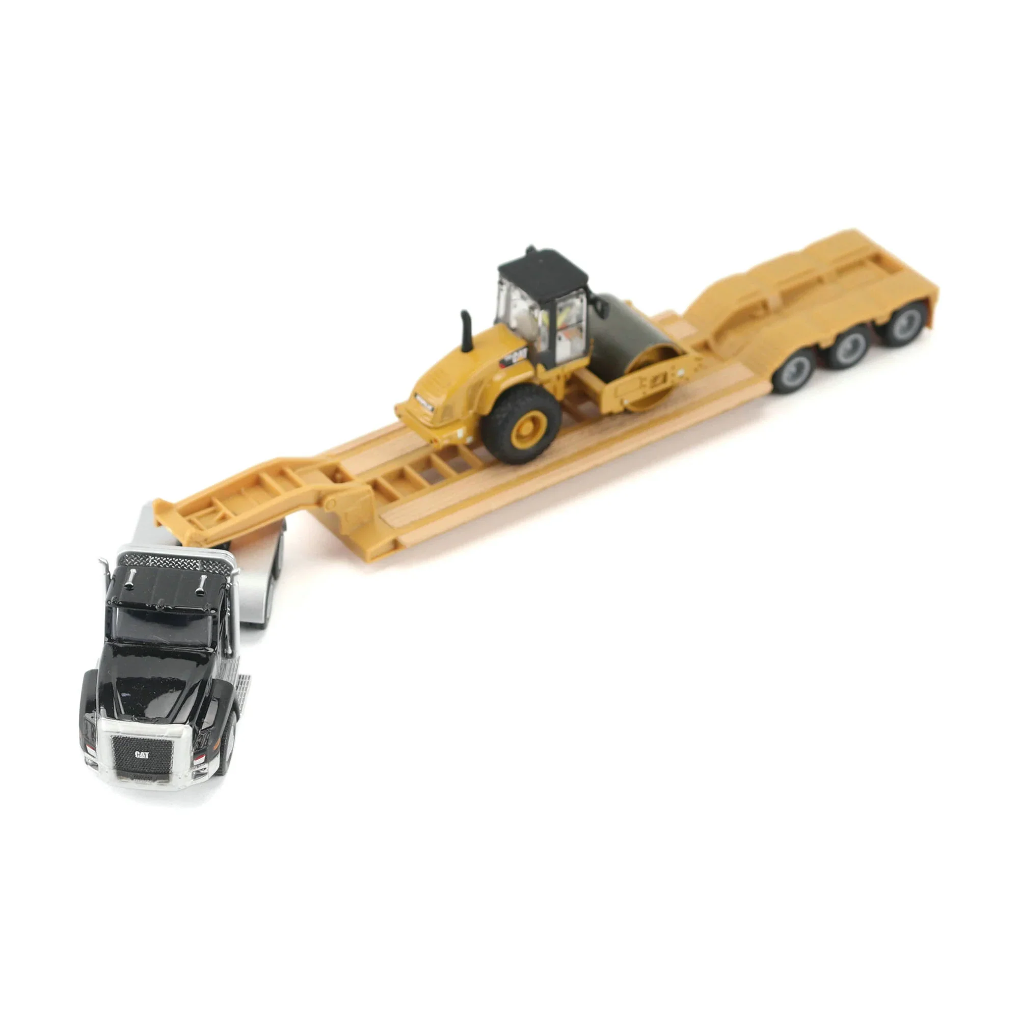 Black Kenworth T880 Tractor w/ Lowboy Trailer and CAT Roller Diecast 1:87 HO Scale Model - Diecast Masters 84425 - Image 3