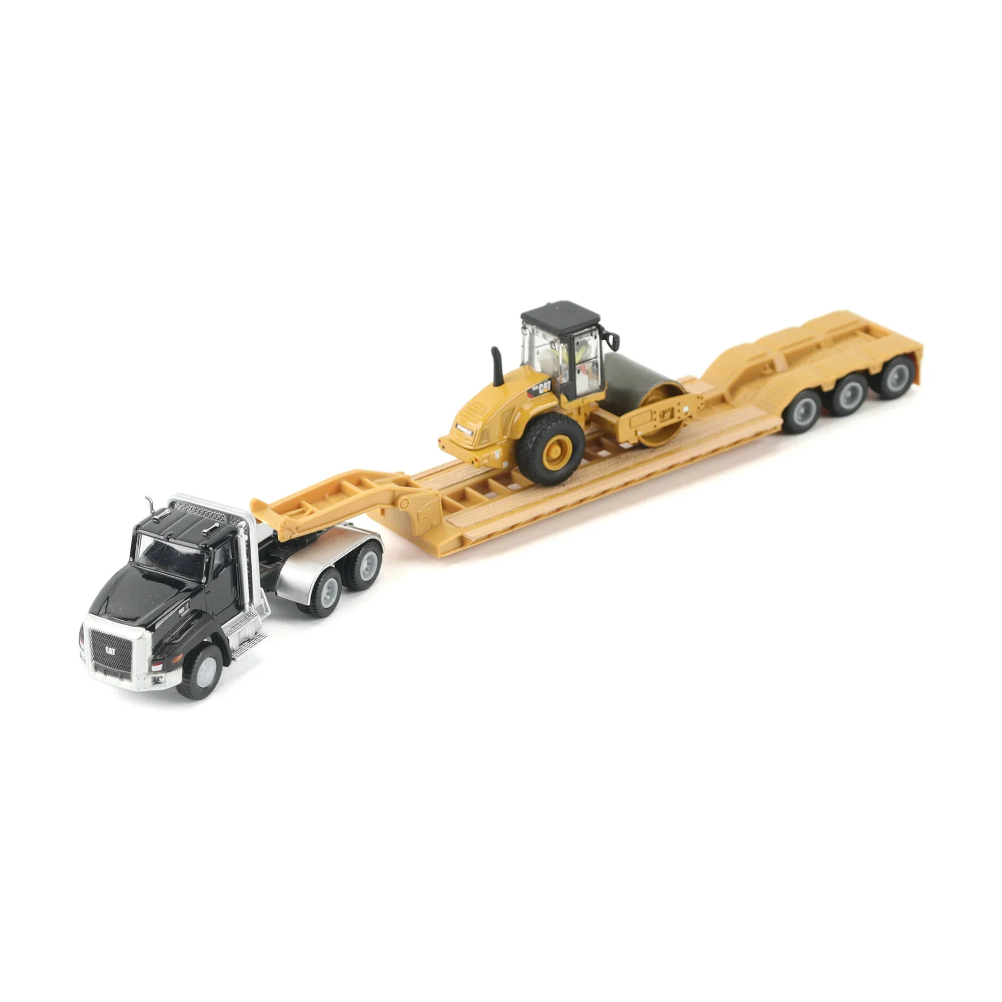 Black Kenworth T880 Tractor w/ Lowboy Trailer and CAT Roller Diecast 1:87 HO Scale Model - Diecast Masters 84425 - Image 4