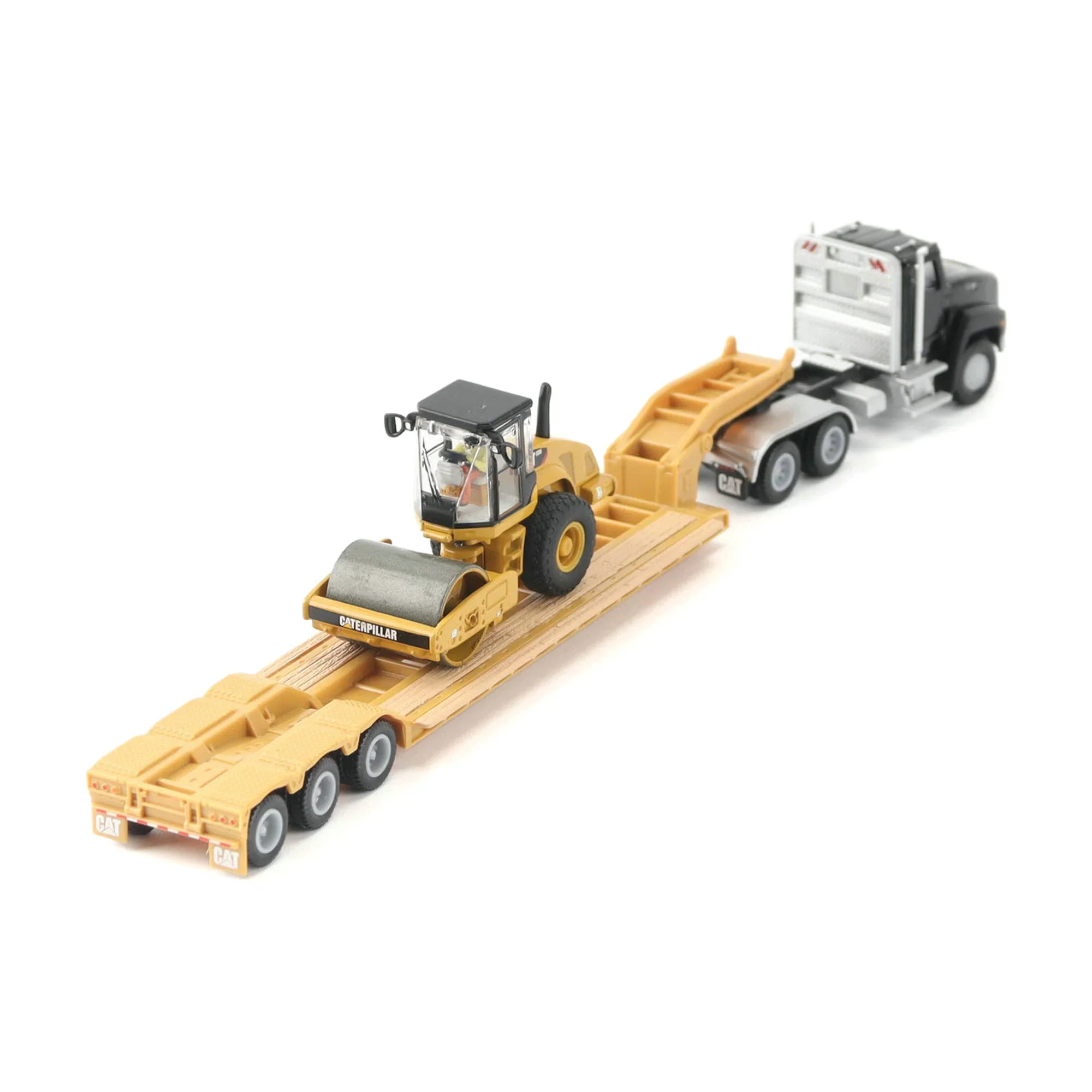 Black Kenworth T880 Tractor w/ Lowboy Trailer and CAT Roller Diecast 1:87 HO Scale Model - Diecast Masters 84425 - Image 5