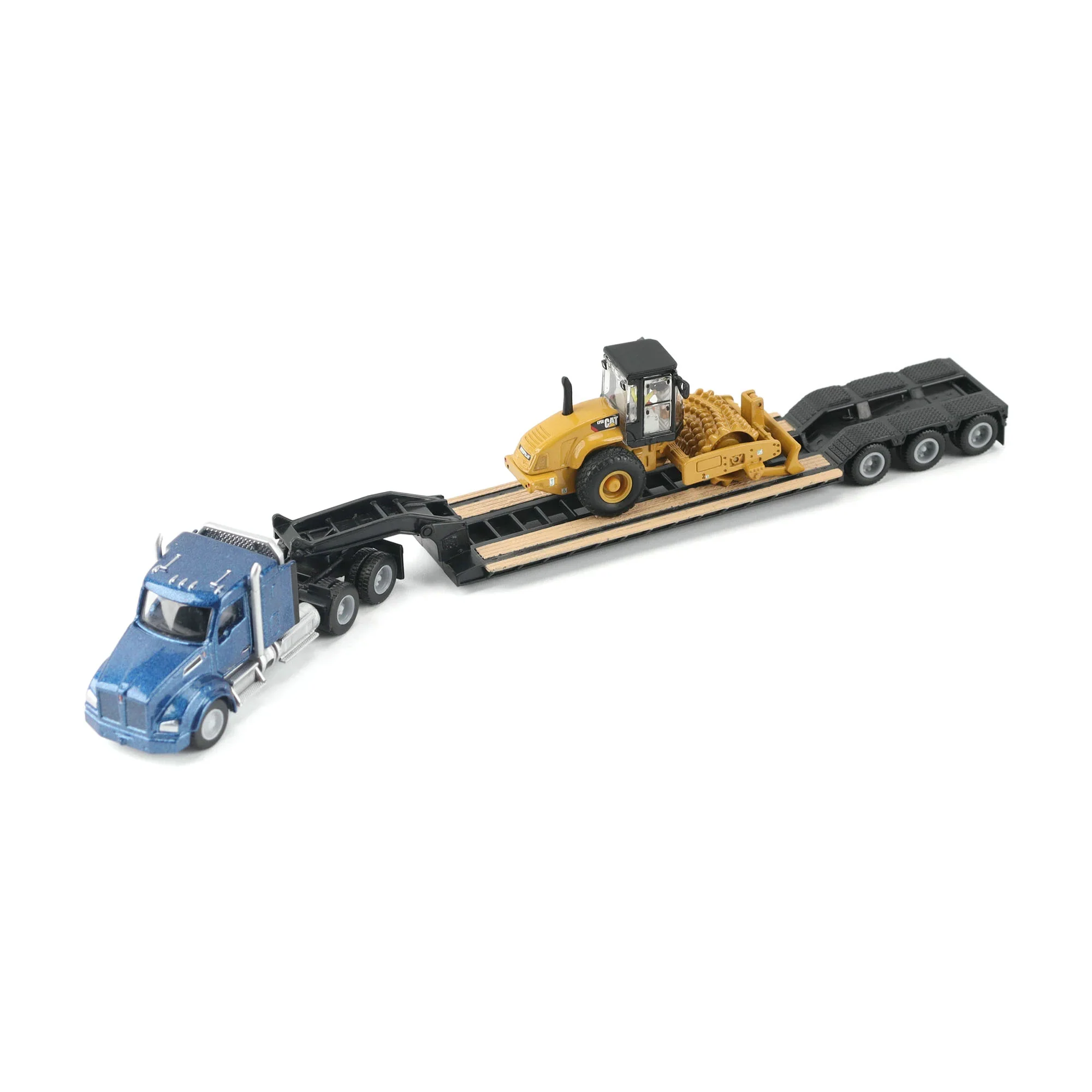 Blue Kenworth T880 Tractor w/ Lowboy Trailer and CAT Padfoot Roller Diecast 1:87 HO Scale Model - Diecast Masters 84424 - Image 3