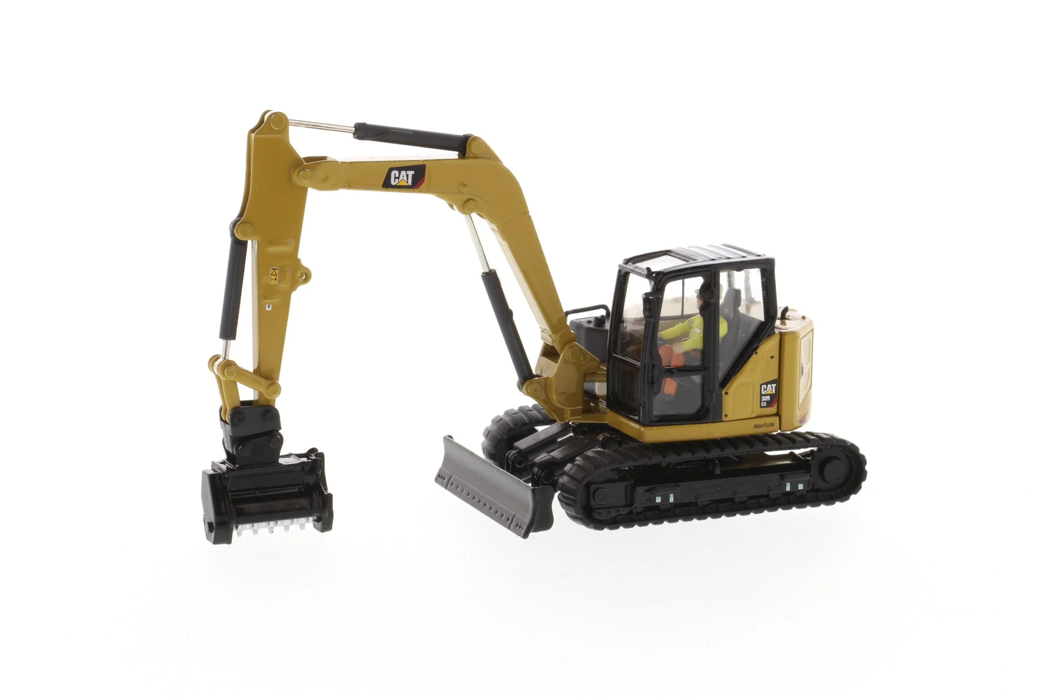 CAT Caterpillar 309 CR Next Generation Mini Hydraulic Excavator w/ Work Tools & Operator (High Line Series) 1:50 Scale Model - Diecast Masters 85592 - Image 2