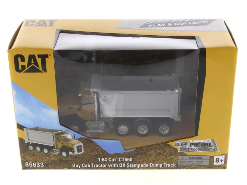 CAT Caterpillar CT660 Day Cab Tractor w/ OX Stampede Dump Truck (Construction Metal Series) 1:64 Scale Model - Diecast Masters 85633 - Image 3