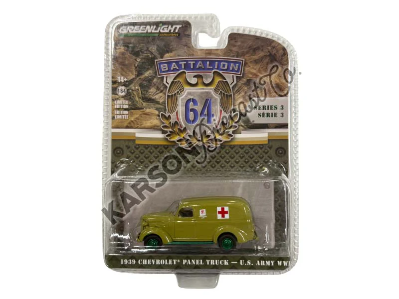 CHASE 1939 Chevrolet Panel Truck - U.S. Army Ambulance (Battalion Series 3) Diecast 1:64 Scale Model - Greenlight 61030A