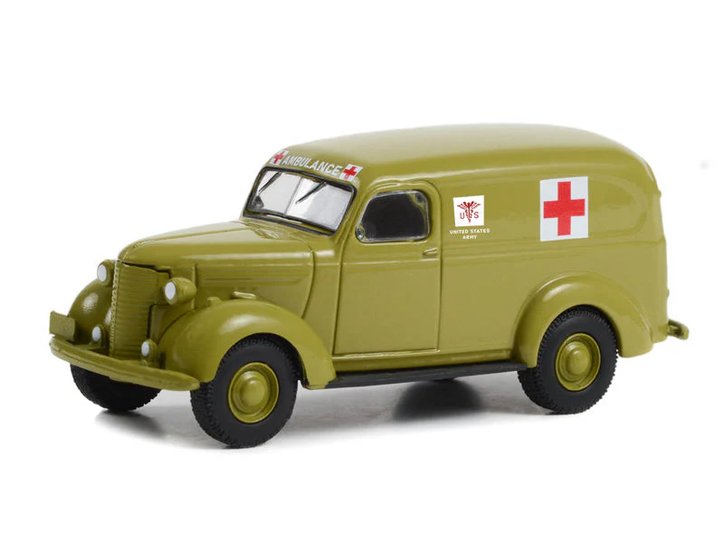 CHASE 1939 Chevrolet Panel Truck - U.S. Army Ambulance (Battalion Series 3) Diecast 1:64 Scale Model - Greenlight 61030A - Image 2