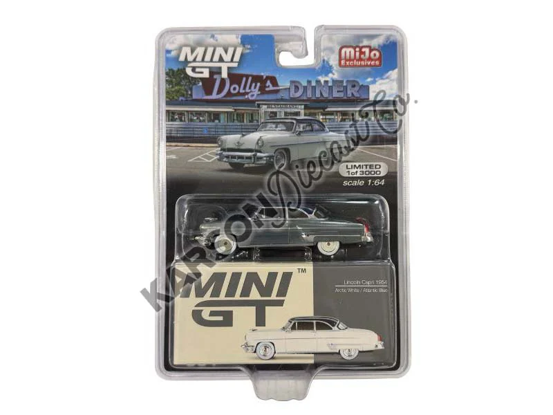CHASE 1954 Lincoln Capri – Arctic White / Atlantic Blue – Mijo Exclusives (Mini GT) Diecast 1:64 Scale Model - TSM MGT00631