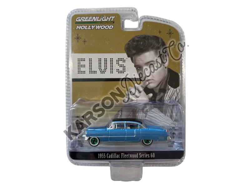 CHASE 1955 Cadillac Fleetwood Series 60 - Blue Cadillac (Elvis Presley 1935-77) Diecast 1:64 Scale Model - Greenlight 44760A