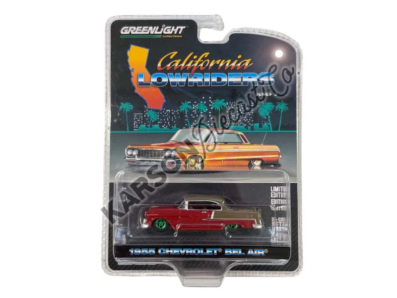 CHASE 1955 Chevrolet Bel Air - Ruby Red and Matte Bronze (California Lowriders Series 3) Diecast 1:64 Scale Model - Greenlight 63040A