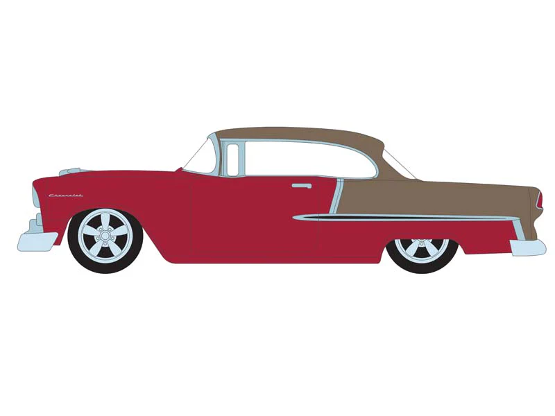 1955 Chevrolet Bel Air - Ruby Red and Matte Bronze (California Lowriders Series 3) Diecast 1:64 Scale Model - Greenlight 63040A - Image 2