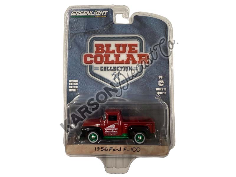 CHASE 1956 Ford F-100 - Indian Motorcycle Service, Parts & Sales (Blue Collar Collection) Series 12 Diecast 1:64 Scale Model - Greenlight 35260A