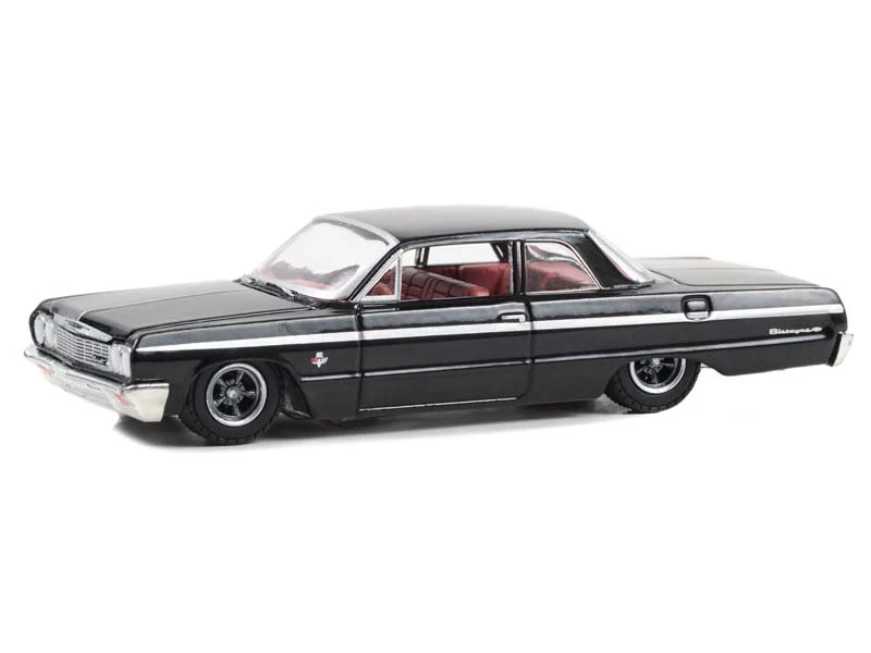 CHASE 1964 Chevrolet Biscayne - Black w/ Red Interior (California Lowriders Series 4) Diecast 1:64 Scale Model - Greenlight 63050D - Image 2