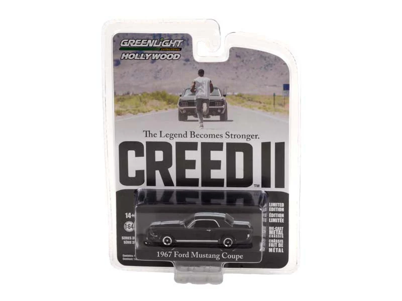 CHASE 1967 Ford Mustang Coupe - Black w/ White Stripes - Creed II (Hollywood Series 35) Diecast 1:64 Model - Greenlight 44950F - Image 3