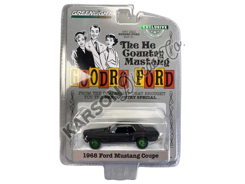 CHASE 1968 Ford Mustang Coupe - He Country Special Stealth Black Diecast 1:64 Scale Model - Greenlight 30354