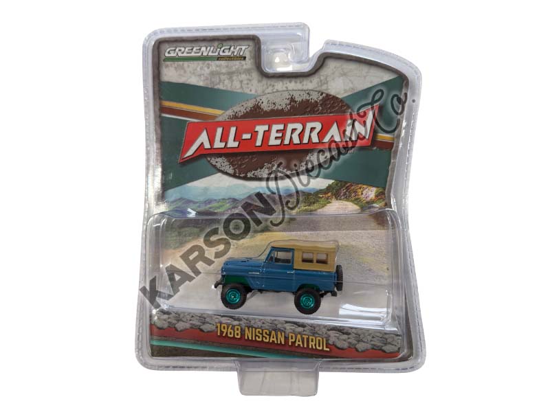 CHASE 1968 Nissan Patrol Mt. Fuji Blue w/ Brown Top (All Terrain Series 9) Diecast 1:64 Scale Model - Greenlight 35150A
