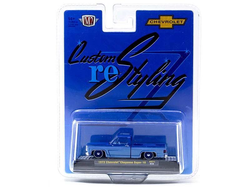 1973 Chevrolet Cheyenne Super 10 Custom Re Styling – Blue Diecast 1:64 Scale Model - M2 Machines 31500-HS71 - Image 2