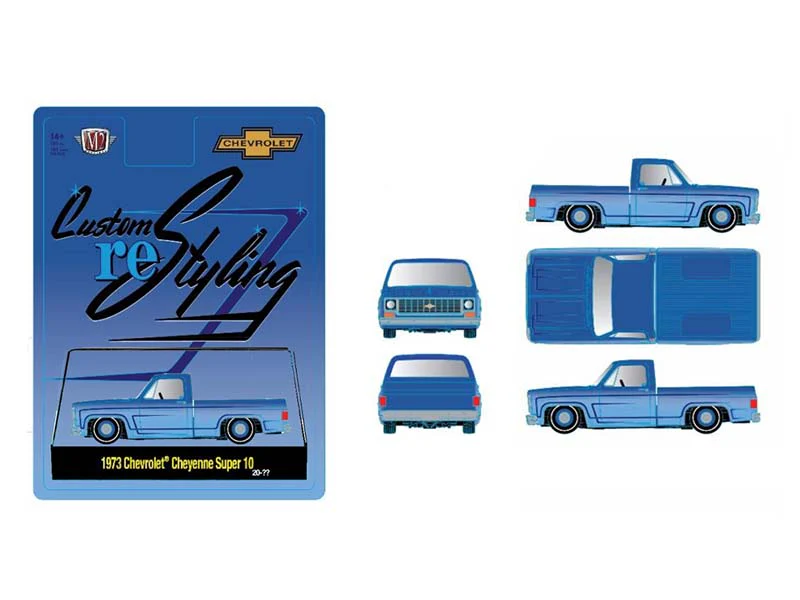1973 Chevrolet Cheyenne Super 10 Custom Re Styling – Blue Diecast 1:64 Scale Model - M2 Machines 31500-HS71 - Image 3