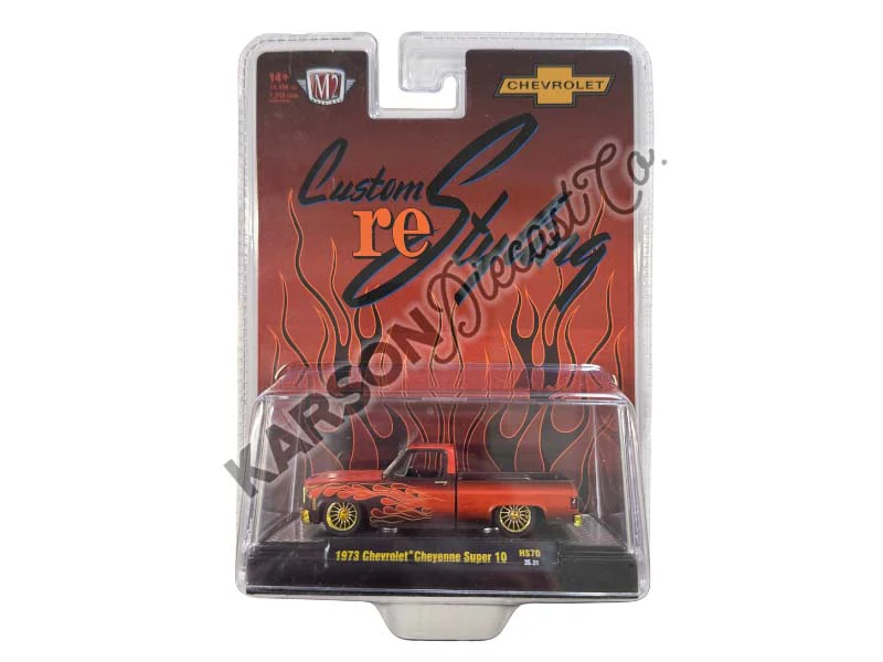 CHASE 1973 Chevrolet Cheyenne Super 10 Custom Re Styling – Brown w/ Flames Diecast 1:64 Scale Model - M2 Machines 31500-HS70