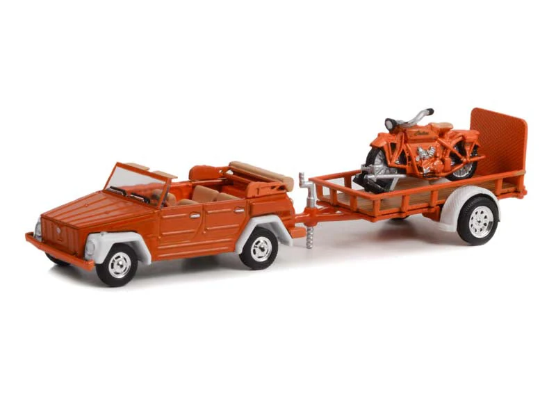 CHASE 1973 Volkswagen Thing Type 181 and Utility Trailer w/ 1920 Indian Scout (Hitch & Tow Series 26) Diecast 1:64 Scale Model - Greenlight 32260C - Image 2