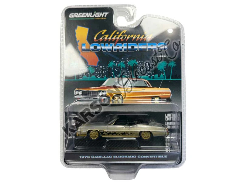 RAW CHASE 1976 Cadillac Eldorado Convertible - Black & Gold (California Lowriders Series 6) Diecast 1:64 Scale Model - Greenlight 63070F
