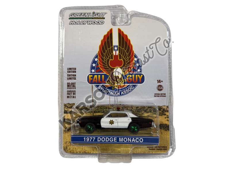 CHASE 1977 Dodge Monaco - County Sheriff Fall Guy Stuntman Association (Hollywood Special Edition) Diecast 1:64 Scale Model - Greenlight 44965D