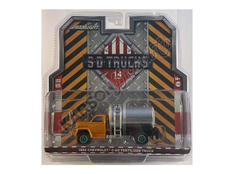 CHASE 1982 Chevrolet C-60 Fertilizer Truck - Orange Cab w/ Silver Tank (S.D. Trucks) Series 14 Diecast 1:64 Scale Model - Greenlight 45140A