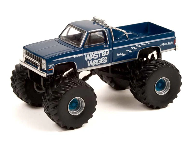 1987 Chevy Silverado Monster Truck - Wasted Wages (Kings of Crunch Series 10) Diecast 1:64 Scale Model - Greenlight 49100D