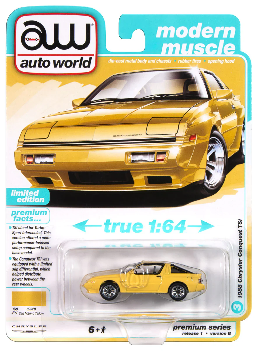 1988 Chrysler Conquest TSi San Marino Yellow (Premium 2025 Release Version B) Diecast 1:64 Scale Model - Auto World AWSP187B - Image 3