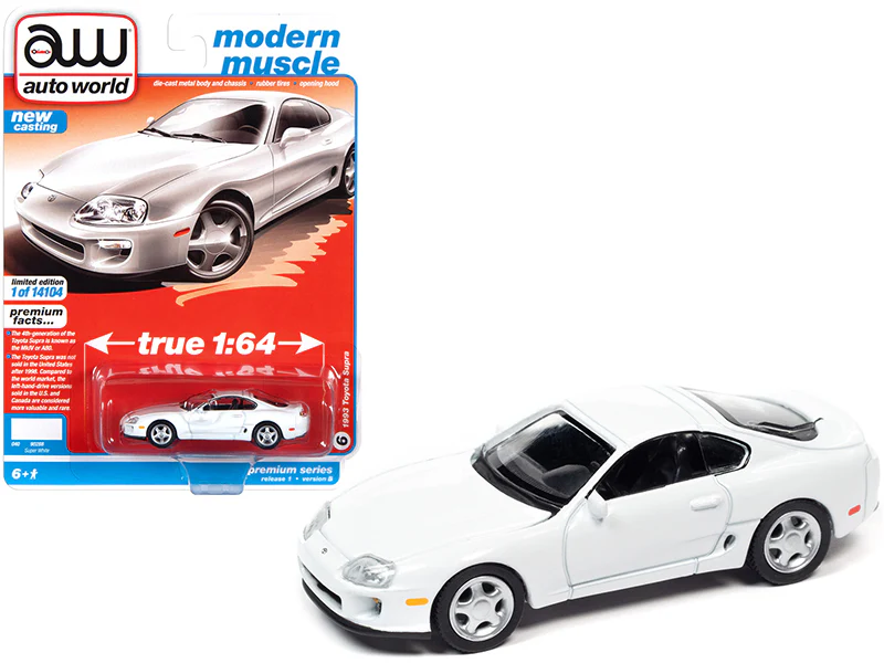 CHASE 1993 Toyota Supra Super White (Modern Muscle) Diecast 1:64 Scale Model - Auto World 64302B - Image 2