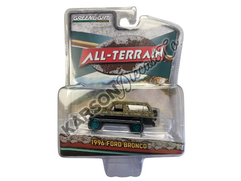 CHASE 1996 Ford Bronco (Lifted) - Custom Matte Black and Camouflage (All-Terrain) Series 14 Diecast 1:64 Scale Model - Greenlight 35250C