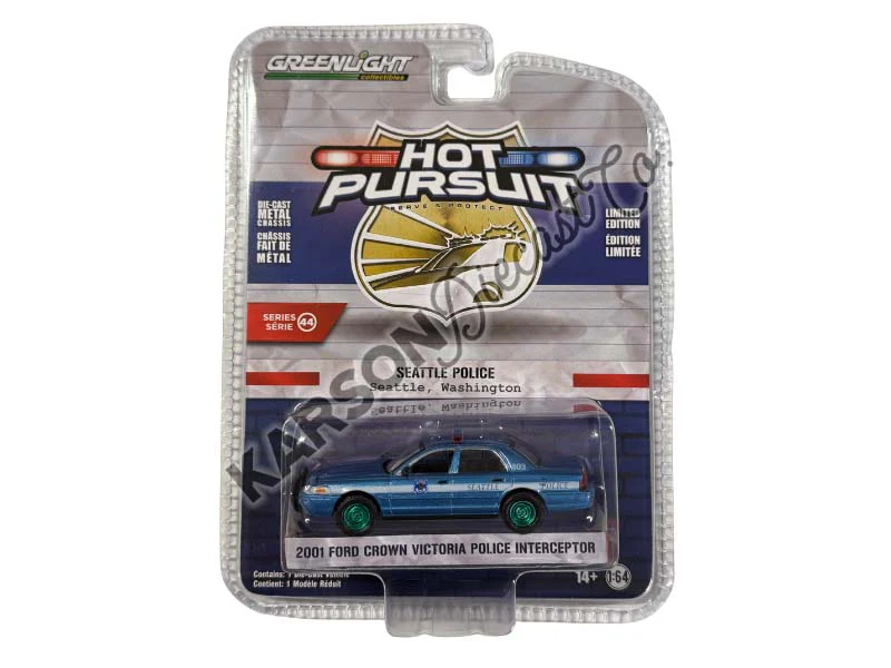 CHASE 2001 Ford Crown Victoria Police Interceptor - Seattle Police (Hot Pursuit Series 44) Diecast 1:64 Scale Model - Greenlight 43020D