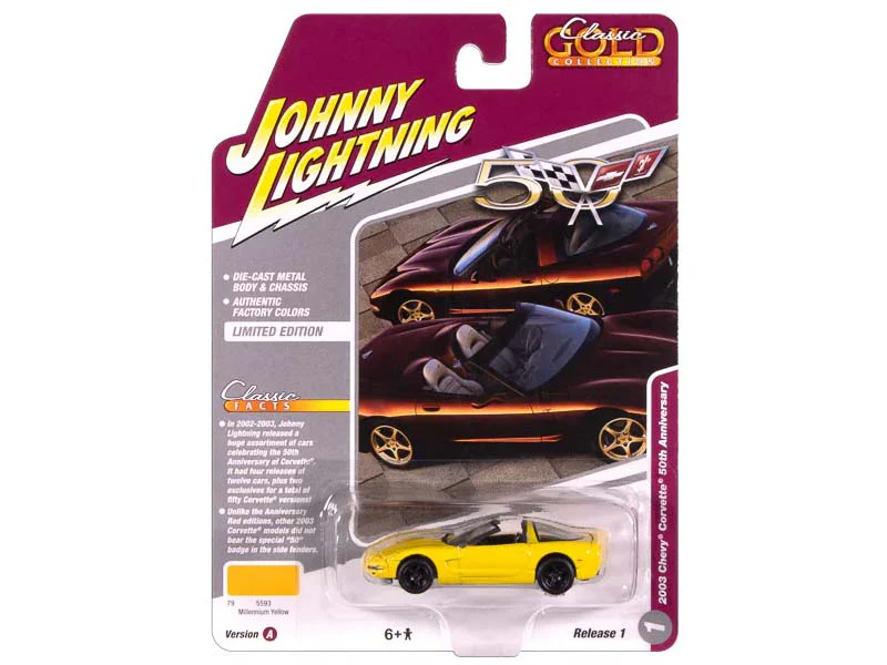2003 Chevrolet Corvette 50th Anniversary - Millennium Yellow Diecast 1:64 Scale Model - Johnny Lightning JLCG033A - Image 2