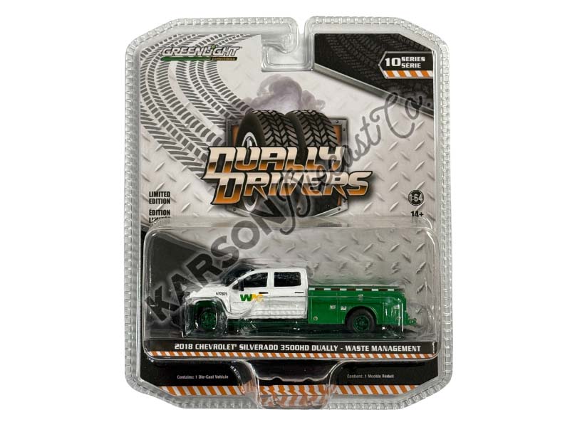 CHASE 2018 Chevrolet Silverado 3500 Dually Service Bed - Waste Management (Dually Drivers Series 10) Diecast 1:64 Scale Model - Greenlight 46100C