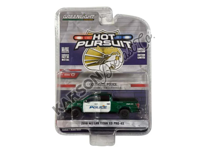 CHASE 2018 Nissan Titan XD Pro-4X - City of Oceanside California Police (Hot Pursuit Series 39) Diecast 1:64 Scale Model - Greenlight 42970E