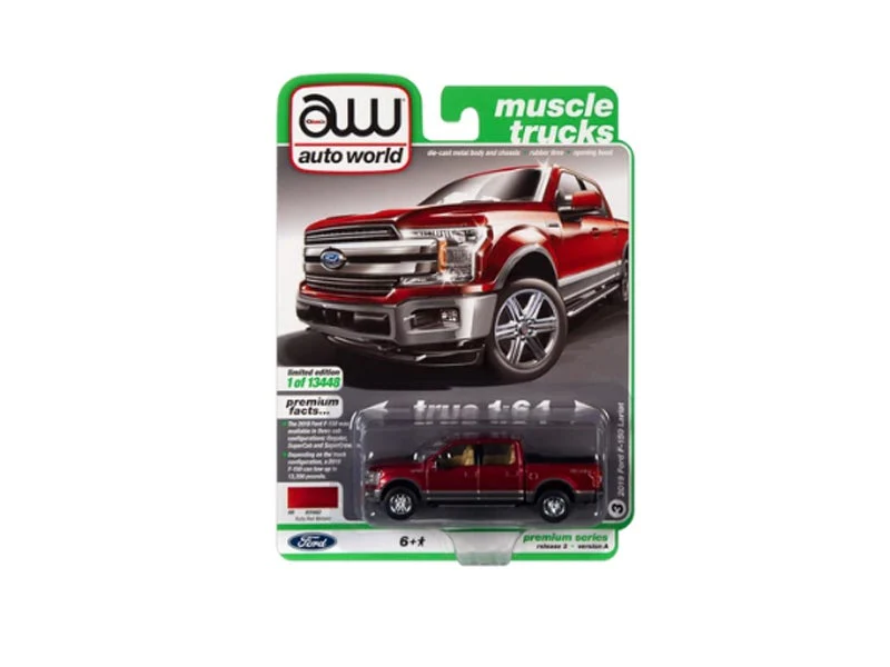 CHASE 2019 Ford F-150 Lariat 4x4 Pickup Truck - Ruby Red Metallic (Muscle Trucks) Diecast 1:64 Scale Model - Autoworld AW64322A - Image 3